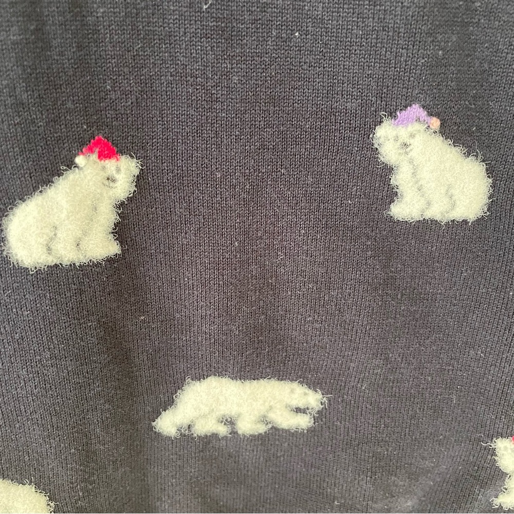 🔻LAST CHANCE🔻 TALBOTS Women's Navy Blue Fuzzy Polar Bear Cotton Blend Sweater - Picture 5 of 7
